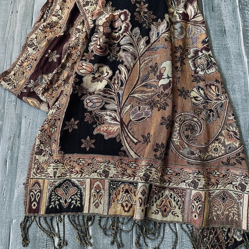 Pashmina Brown Fall Autumn Paisley Scarf Wrap Accessory - Picture 3 of 5